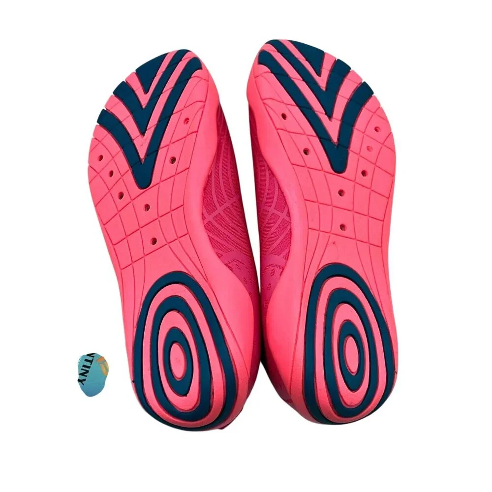 Fantiny Girls Water Shoes Fabric Slip On Striped Pink Blue Size 34 US 3